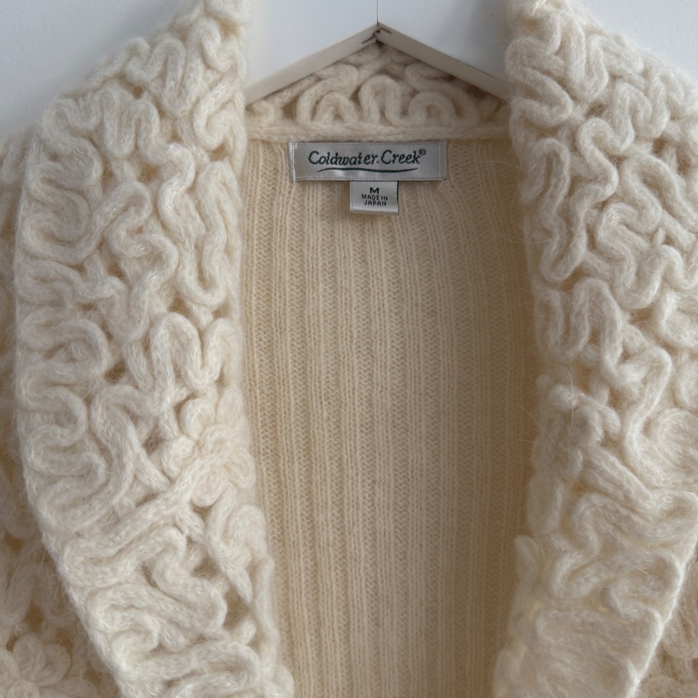 Vtg Crochet Fisherman Coldwater Creek Wool Knit Cardigan Sweater Cottagecore Med - Picture 7 of 12